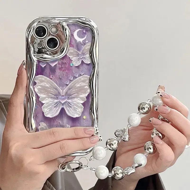 Uakiss Graffiti Purple Butterfly Phone Case For iPhone 14 Pro Max 15 11 12 13 XR 8 7 Plus X XS SE 2020 2022 Soft Silicone Cover