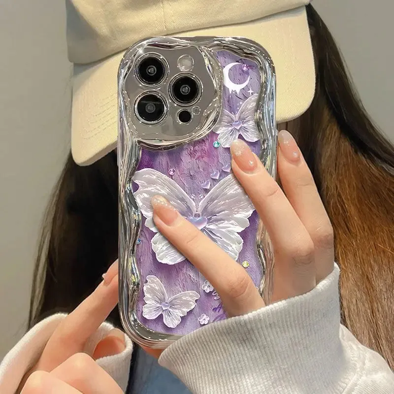 Uakiss Graffiti Purple Butterfly Phone Case For iPhone 14 Pro Max 15 11 12 13 XR 8 7 Plus X XS SE 2020 2022 Soft Silicone Cover