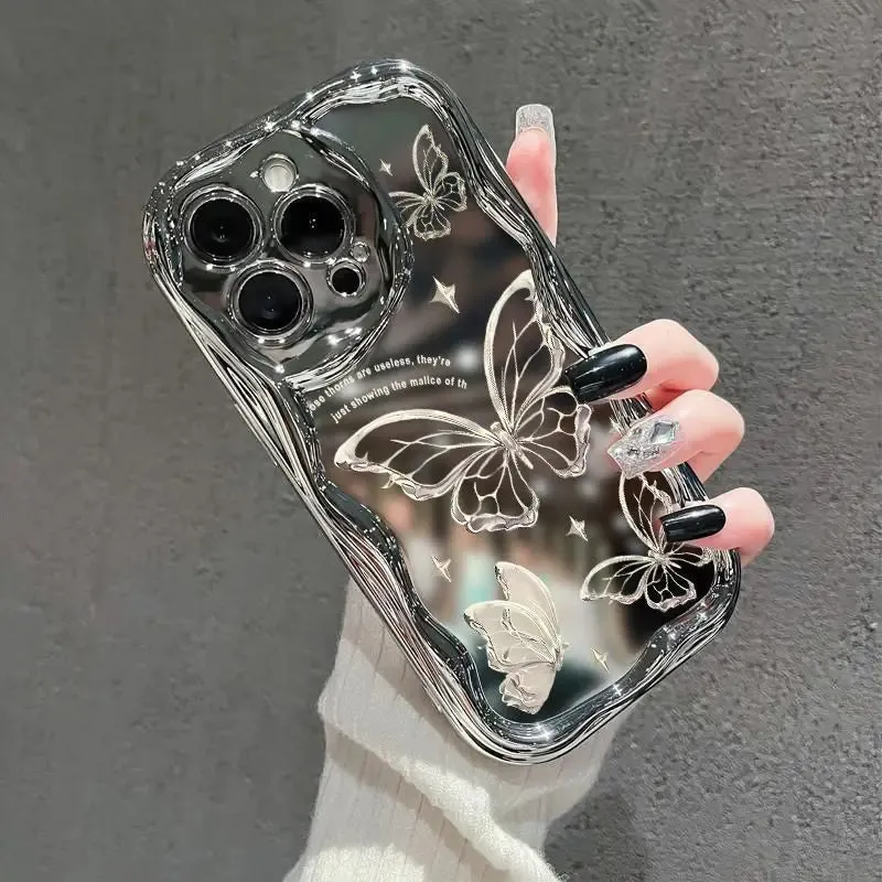 Uakiss Sparkling Butterfly Phone Case For iPhone 14 Pro Max 15 11 12 13 XR 8 7 Plus X XS SE 2020 2022 Soft Silicone Cover