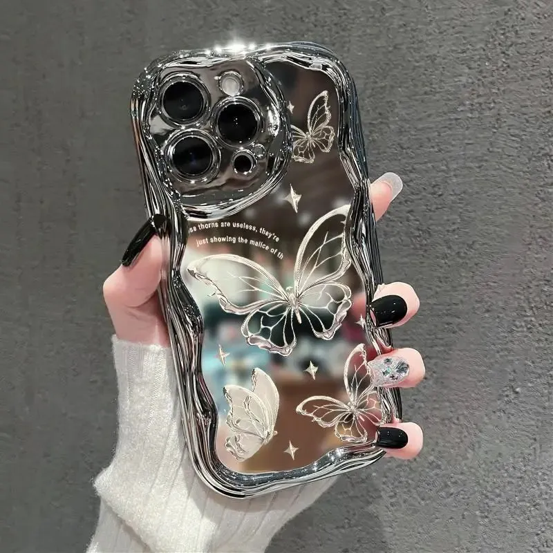 Uakiss Sparkling Butterfly Phone Case For iPhone 14 Pro Max 15 11 12 13 XR 8 7 Plus X XS SE 2020 2022 Soft Silicone Cover