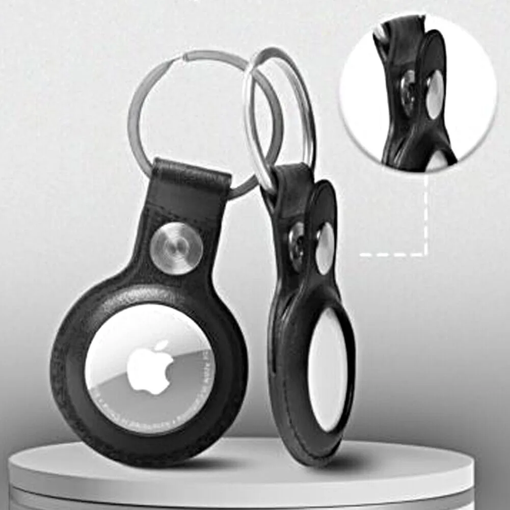 US 1-2 Pack Genuine Leather Air Tag Holder Keychain Case for Apple Air Tag Case