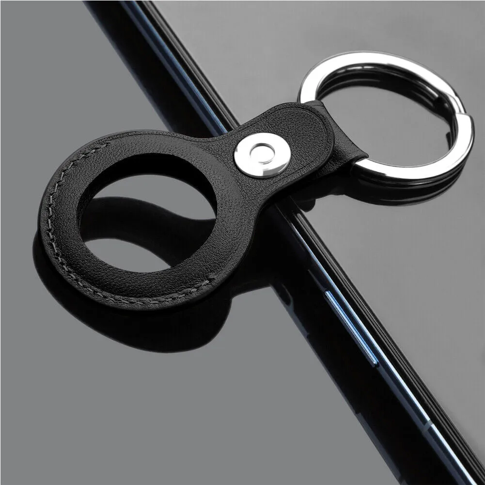 US 1-2 Pack Genuine Leather Air Tag Holder Keychain Case for Apple Air Tag Case
