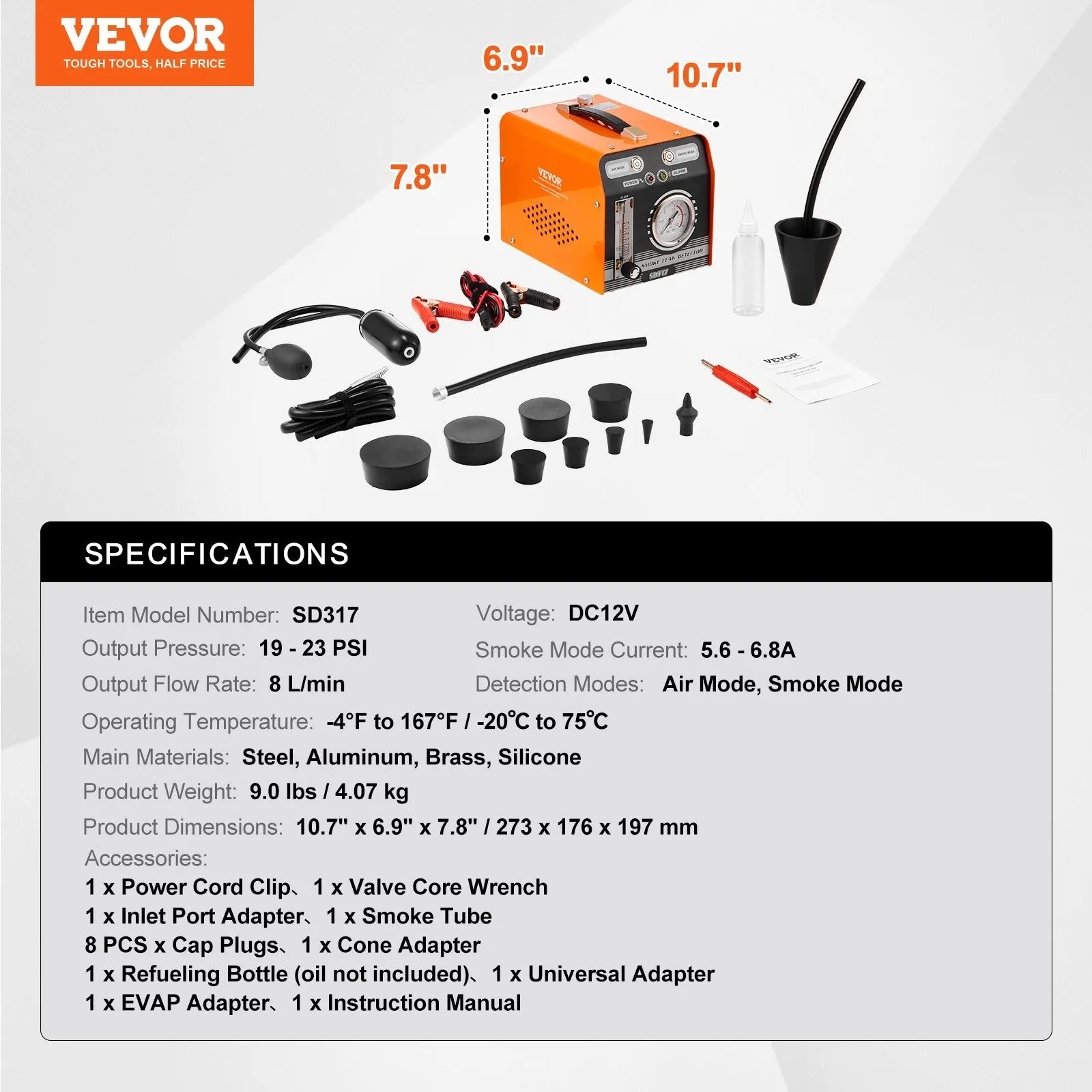 Vevor Automotive Smoke Machine Leak Detector with Pressure Gauge and Flow Meter New